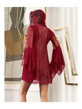 İmaj Bordo 2li Şifon Gecelik Takımı Sırtı Transparan Dantel Kapşon Detaylı İmaj 5201 - Alternatif Görünüm