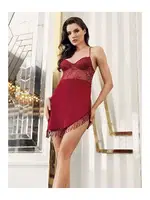 Bordo 2li Şifon Gecelik Takımı Sırtı Transparan Dantel Kapşon Detaylı İmaj 5201 Bordo farklı açı