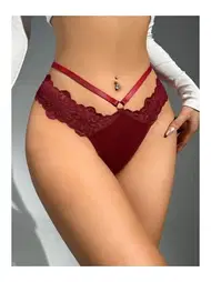 Lily Bianca Bordo Britli Dantelli Kadın Külot Yüksek Bel