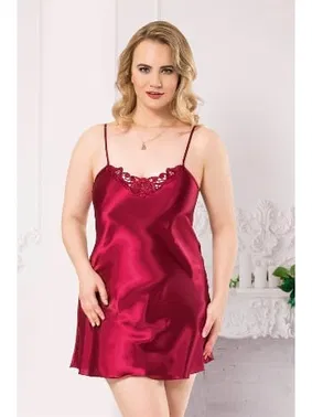 Ahu Lingerie Bordo Büyük Beden Kısa Saten Gecelik Ahu Primoda 2022