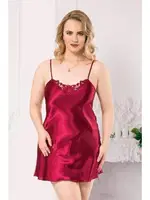 Bordo Büyük Beden Kısa Saten Gecelik Ahu Primoda 2022 Bordo