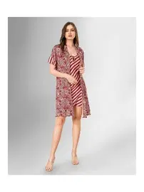 Ahu Lingerie Bordo Çizgili Sabahlık Çezgili Takımı Ahu Loriva 1842