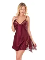 Bordo Dantelli Kısa Saten Gecelik Ahu Primoda 8138 Bordo