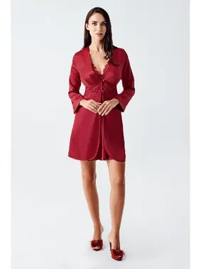 İmaj Bordo Dantelli Mini Saten Transparan Fantazi Gecelik Takımı İmaj 4230