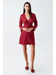 İmaj Bordo Dantelli Mini Saten Transparan Fantazi Gecelik Takımı İmaj 4230