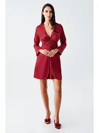 İmaj Bordo Dantelli Mini Saten Transparan Fantazi Gecelik Takımı İmaj 4230