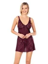 Ahu Lingerie Bordo Jakarlı Gecelik Ahu Primoda 8151