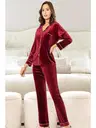 Bordo Kadife Gömlek Yaka Düğmeli Lohusa Pijama Takımı XSES 5500