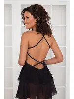 Asimetrik Kesim Çapras Askılı Saten Dantelli Gecelik Pierre Cardin 645 Siyah detay görünüm