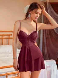 Pink Night Bordo Kalp Tasarım Dantelli Transparan Erotik Gecelik Pink Night 3857