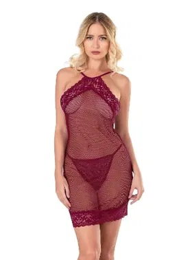 Ahu Lingerie Bordo Kısa File Tül Gecelik Ahu Primoda 8132