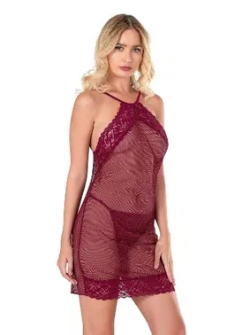 Ahu Lingerie Bordo Kısa File Tül Gecelik Ahu Primoda 8132 - Alternatif Görünüm