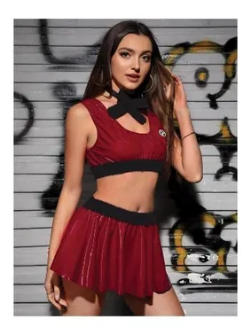 İzabel Bordo Parlak Etekli Sütyen Takım Kostüm İzabel 9012
