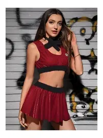 İzabel Bordo Parlak Etekli Sütyen Takım Kostüm İzabel 9012