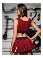 Bordo Parlak Etekli Sütyen Takım Kostüm İzabel 9012 Bordo detay görünüm