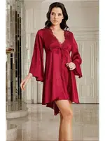 Bordo Sabahlıklı Gecelik İkili Çeyizlik Saten Set İmaj 101 Bordo