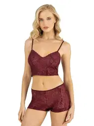 Ahu Lingerie Bordo Saten Şort Takımı Ahu Primoda 9219