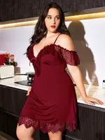 Bordo Seksi Büyük Beden Fantezi Gecelik Pink Night 6692 Bordo