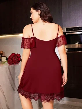 Pink Night Bordo Seksi Büyük Beden Fantezi Gecelik Pink Night 6692 - Alternatif Görünüm