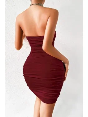 Pink Night Bordo Zincir Boyun Askılı Seksi Mini Elbise Pink Night 2276 - Alternatif Görünüm