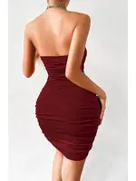 Bordo Zincir Boyun Askılı Seksi Mini Elbise Pink Night 2276 Bordo detay görünüm