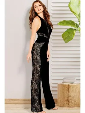 Pink Night Boyun Bağlı Transparan Danteli Seksi Kadın Tulum Siyah Pink Night 1304