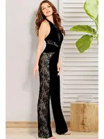 Boyun Bağlı Transparan Danteli Seksi Kadın Tulum Siyah Pink Night 1304 Siyah