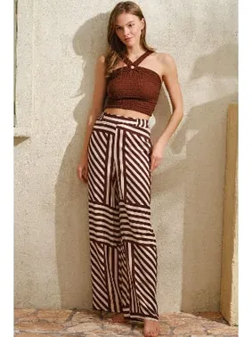 Anıl Boyundan Bağlamalı Çizgili Yazlık Uzun İp Detaylı Pijama Takımı Anıl 9815