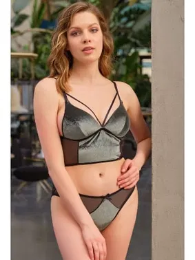 Anıl Kadife Balensiz Desteksiz Dolgusuz Yaka Detaylı Bralet Sütyen ve Slip Takım Anıl 4214