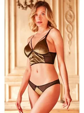 Anıl Kadife Balensiz Desteksiz Dolgusuz Yaka Detaylı Bralet Sütyen ve Slip Takım Anıl 4214 - Alternatif Görünüm