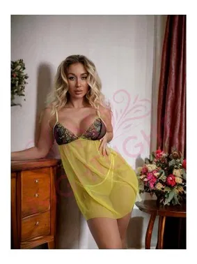 NightLight Brodeli Sarı Fantezi Kadın Gecelik NightLight 1080