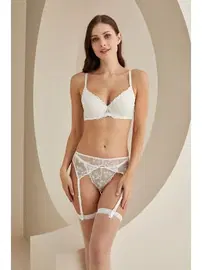 NBB Brodeli Yarım Destekli Jartiyerli Sütyen Takım NBB 4831