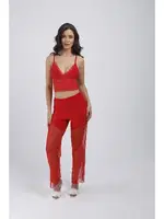 Dantelli 4'lü Gecelik sabahlık Pijama Set Takım Büşra 4412 Kırmızı detay görünüm