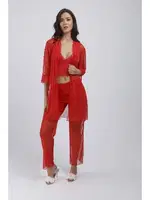 Dantelli 4'lü Gecelik sabahlık Pijama Set Takım Büşra 4412 Kırmızı