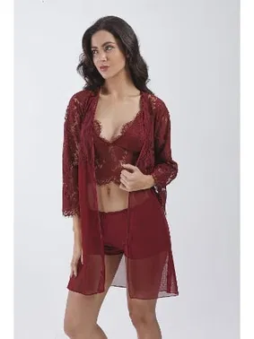 Büşra 4'lü Tül Dantelli Gecelik Sabahlık Takmı Büşra 4414