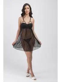 Büşra Puantiyeli Balensiz Destekli Dantelli Gecelik Büşra 730