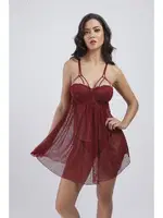 Puantiyeli Balensiz Destekli Dantelli Gecelik Büşra 730 Bordo detay görünüm