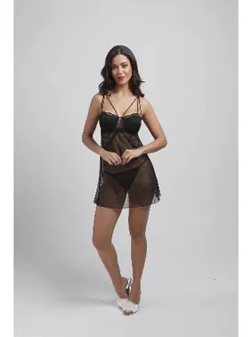 Büşra Balensiz Puantiyeli Desteksiz Fantazi Kadın Gecelik Büşra 746