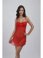 Balensiz Puantiyeli Desteksiz Fantazi Kadın Gecelik Büşra 746 Kırmızı detay görünüm