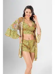 Ahu Lingerie Büstiyer Sabahlık 3lü Şort Gecelik Takımı Ahu Loriva 1944