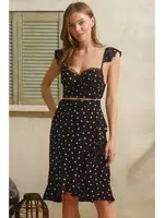 Dokuma Viskon Balenli Destekli Dolgulu Askıları Çıkabilen Puantiyeli Büstiyer Sütyen ve Yırtmaçlı Kısa Etek Takım Anıl 4227