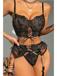 For Dreams Büstiyerli Dantel Fantazi Siyah Jartiyer Takım For Dreams 8451