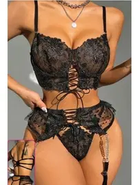 For Dreams Büstiyerli Dantel Fantazi Siyah Jartiyer Takım For Dreams 8451
