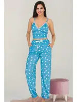 Büstiyerli Puantiyeli Mavi Kadın Pijama Takımı Lady 12536 Mavi