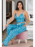 Büstiyerli Puantiyeli Mavi Kadın Pijama Takımı Lady 12536 Mavi detay görünüm