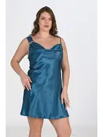 Büyük Beden 2li Petrol Sabahlık Saten Gecelik Takımı Bigsize Ahu 6206 Lacivert detay görünüm