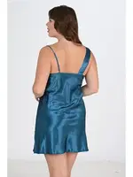 Büyük Beden 2li Petrol Sabahlık Saten Gecelik Takımı Bigsize Ahu 6206 Lacivert farklı açı