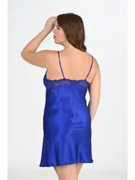 Ahu Lingerie Büyük Beden 2li Saks Sabahlık Gecelik Takım Bigsize Ahu 6211