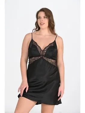 Ahu Lingerie Büyük Beden 2li Siyah Sabahlık Gecelik Takımı Bigsize Ahu 6201 - Alternatif Görünüm