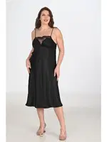 Büyük Beden 2li Siyah Sabahlıklı Gecelik Takımı Bigsize Ahu 6221 Siyah farklı açı